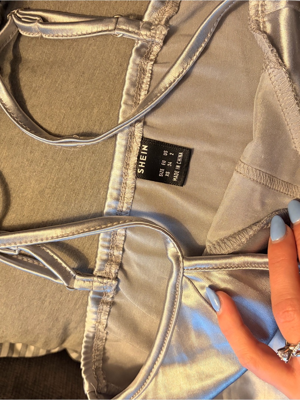 SHEIN Shiny Light Gray Satin Cami Top